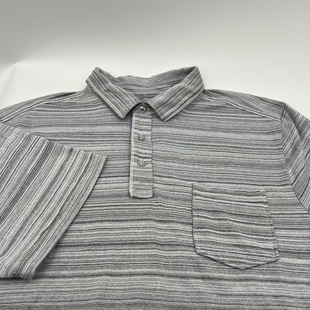Tommy Bahama  Islandzone Polo Shirt Mens L Pocket Vacation Beach Gray SS EUC